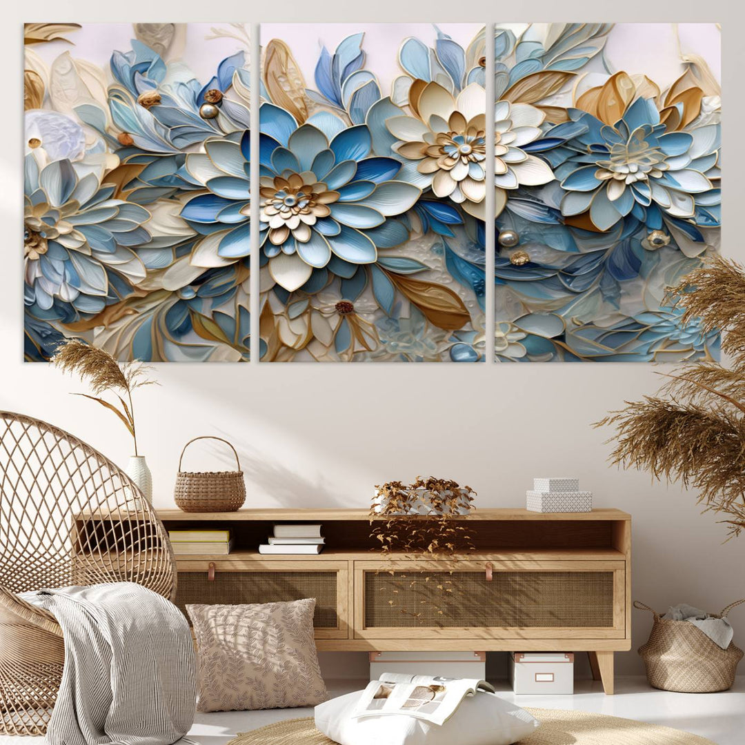 Blu Abstract Flower Wall Art Canvas Print