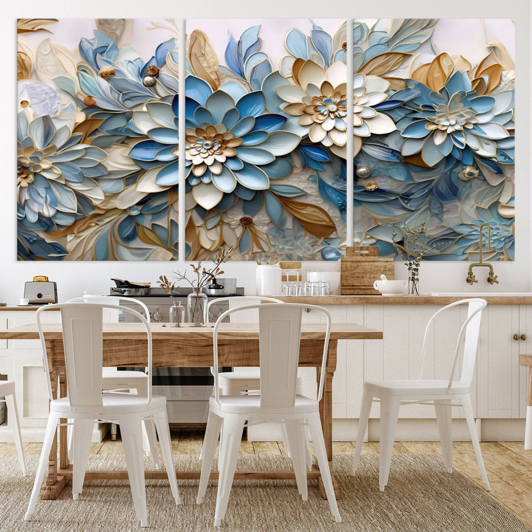 Blu Abstract Flower Wall Art Canvas Print