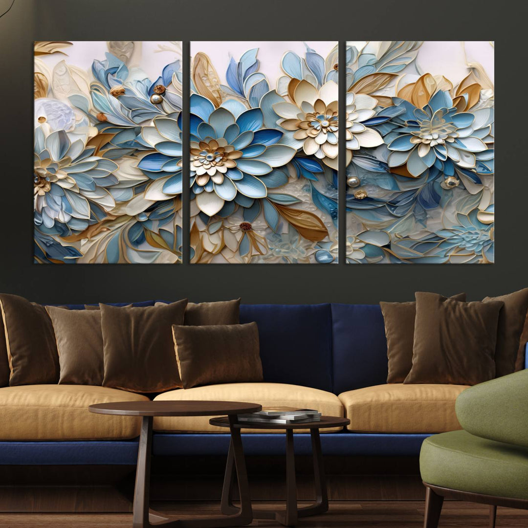 Blu Abstract Flower Wall Art Canvas Print