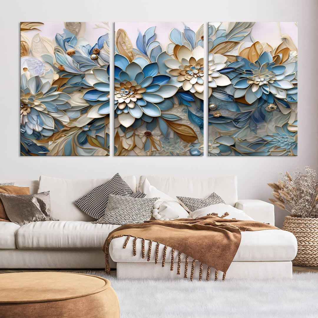 Blu Abstract Flower Wall Art Canvas Print