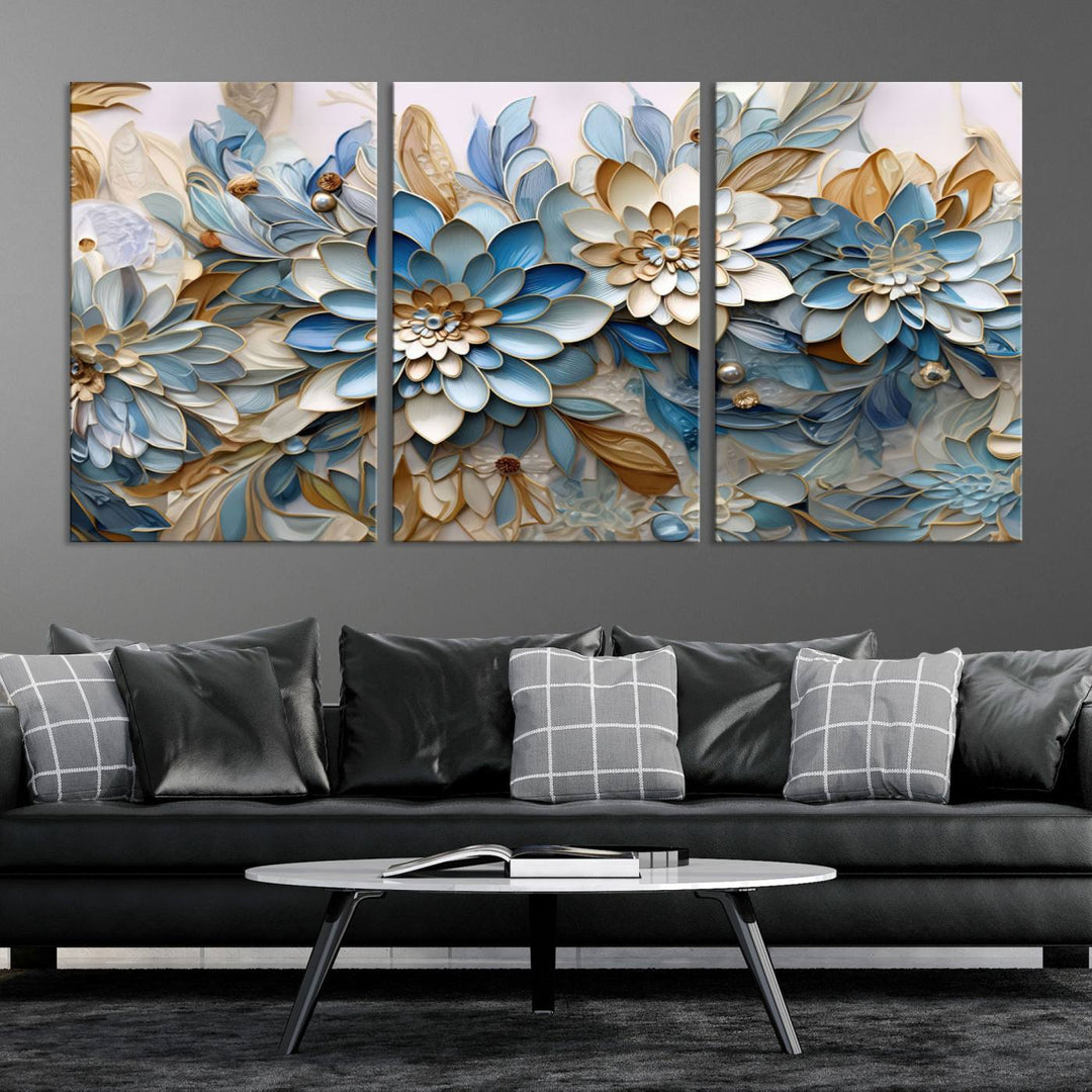 Blu Abstract Flower Wall Art Canvas Print