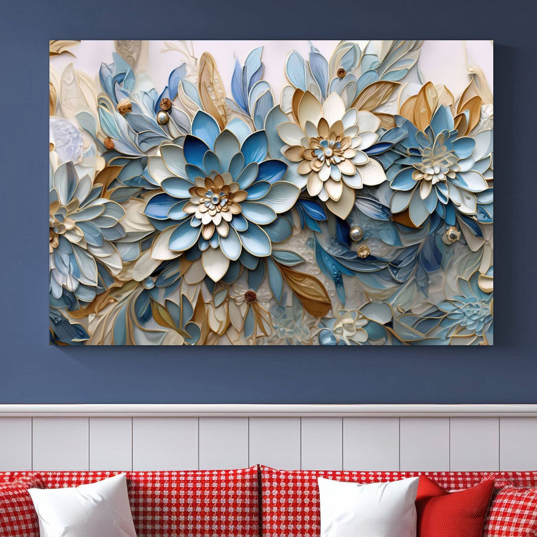 Blu Abstract Flower Wall Art Canvas Print