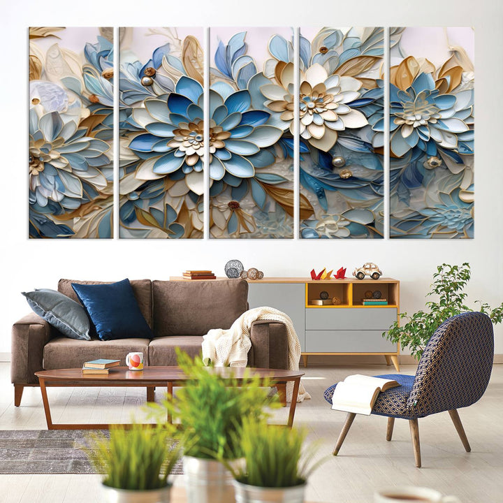 Blu Abstract Flower Wall Art Canvas Print