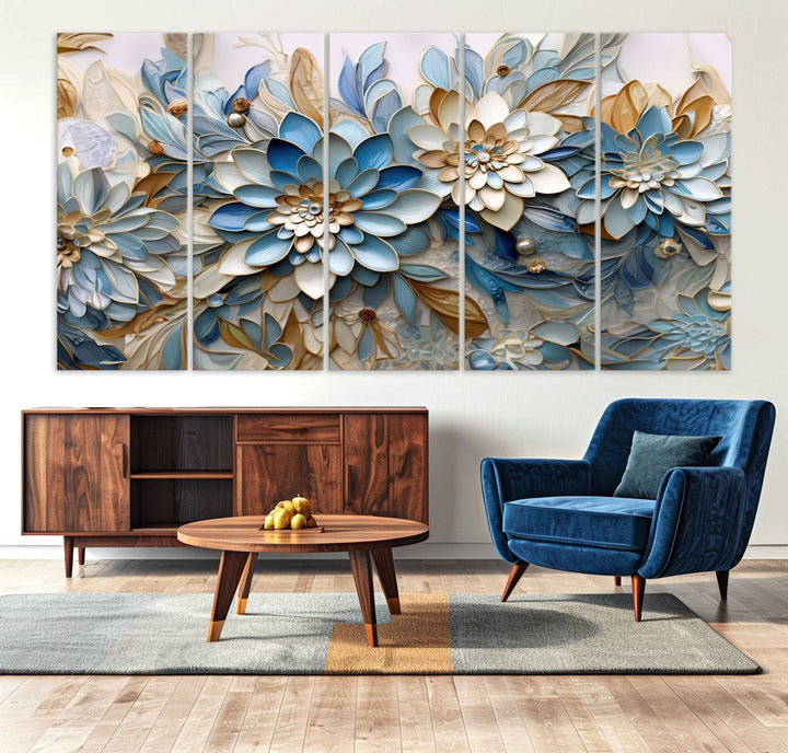 Blu Abstract Flower Wall Art Canvas Print