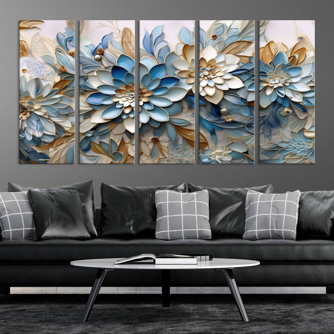 Blu Abstract Flower Wall Art Canvas Print