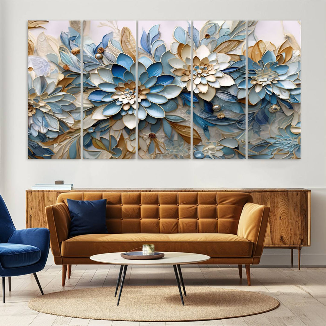 Blu Abstract Flower Wall Art Canvas Print