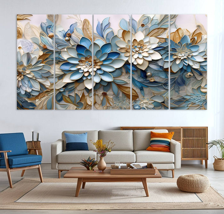 Blu Abstract Flower Wall Art Canvas Print