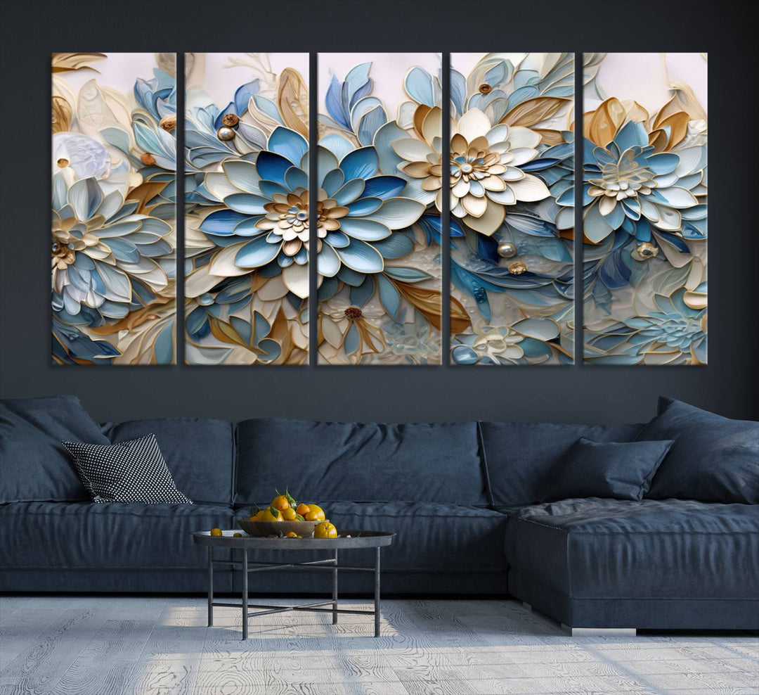 Blu Abstract Flower Wall Art Canvas Print