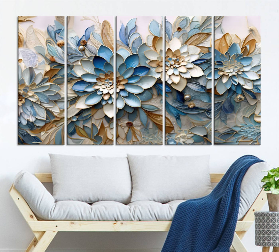 Blu Abstract Flower Wall Art Canvas Print