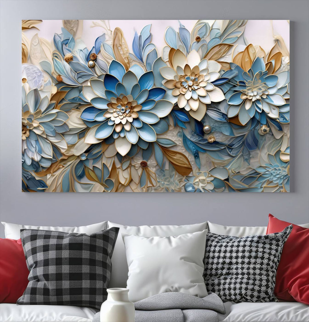 Blu Abstract Flower Wall Art Canvas Print