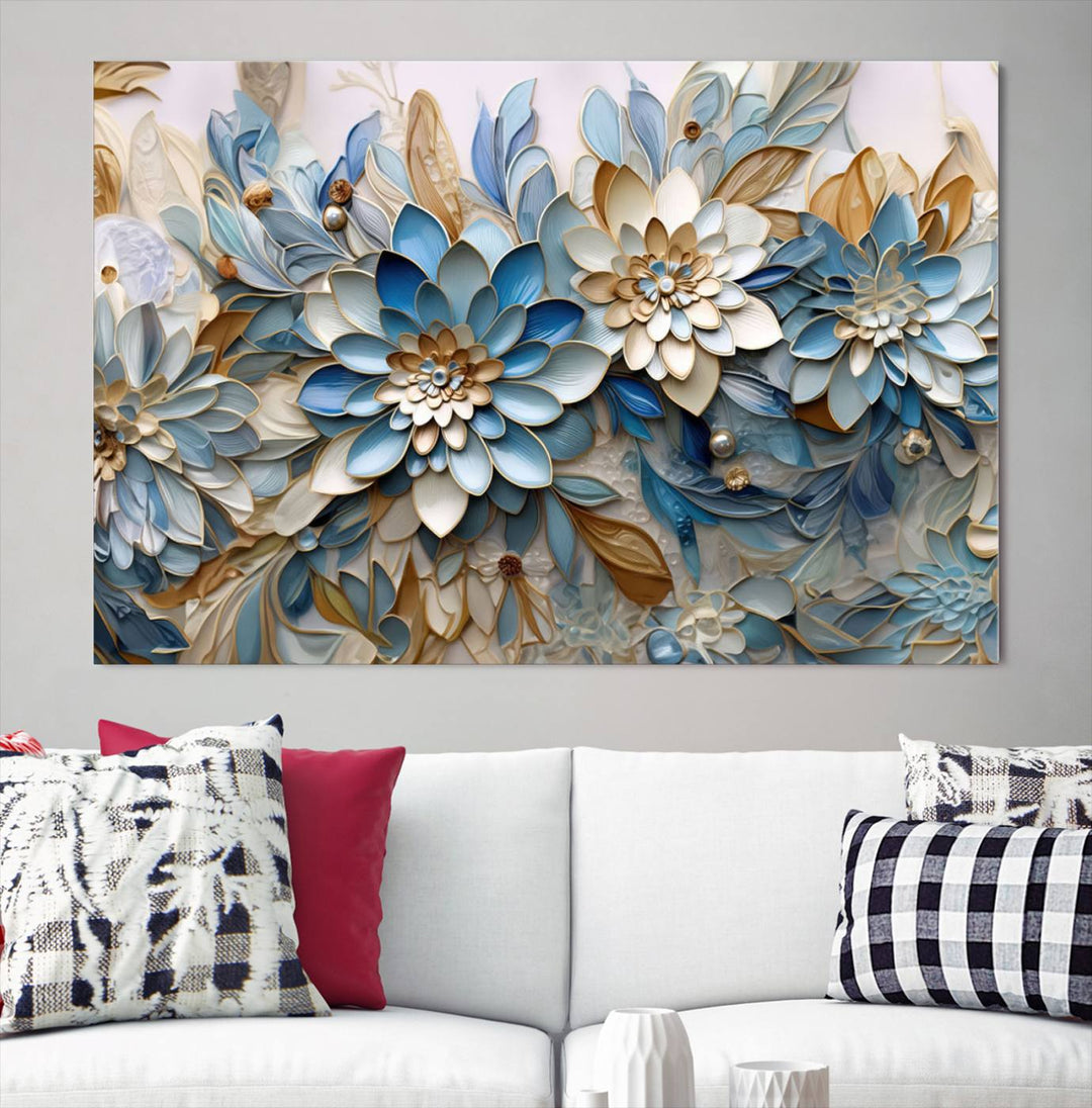 Blu Abstract Flower Wall Art Canvas Print