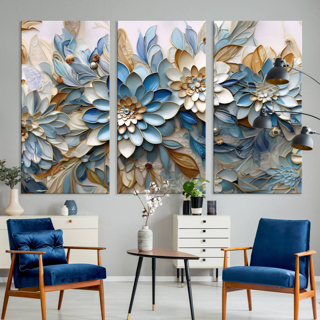 Blu Abstract Flower Wall Art Canvas Print