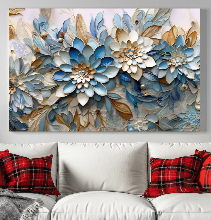 Blu Abstract Flower Wall Art Canvas Print