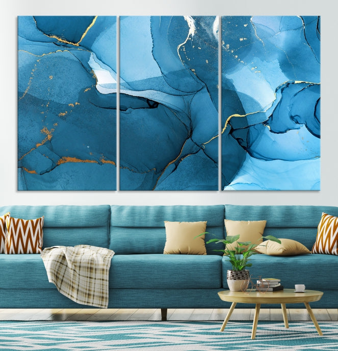 Blue Abstract Artwork Marble Decor Large Wall Art Canvas Print