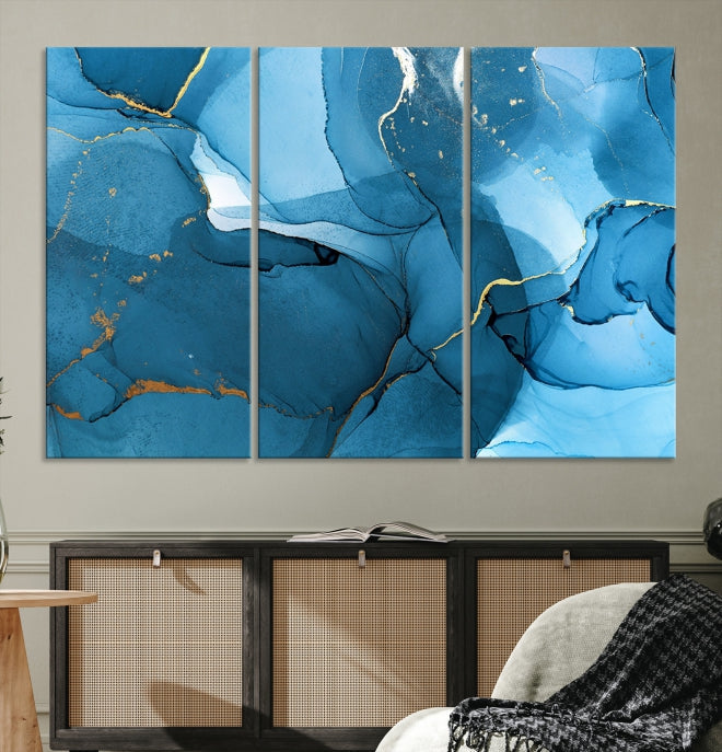 Blue Abstract Artwork Marble Decor Large Wall Art Canvas Print