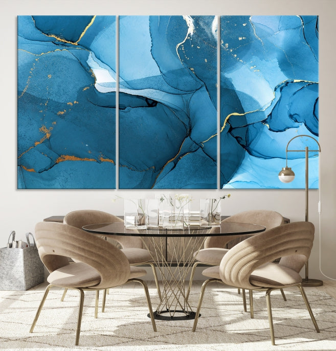 Blue Abstract Artwork Marble Decor Large Wall Art Canvas Print