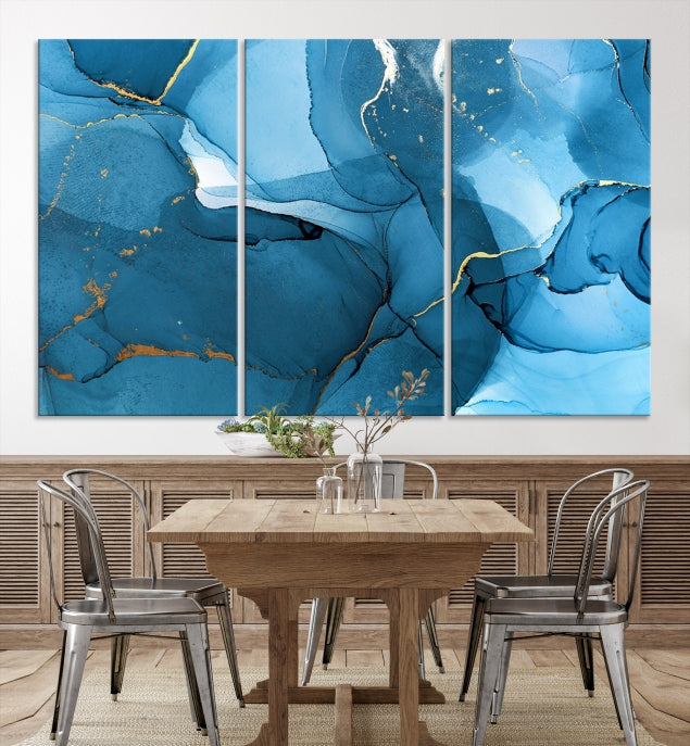 Blue Abstract Artwork Marble Decor Large Wall Art Canvas Print