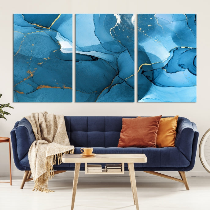 Blue Abstract Artwork Marble Decor Large Wall Art Canvas Print