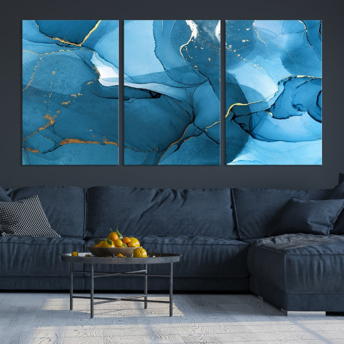 Blue Abstract Artwork Marble Decor Large Wall Art Canvas Print