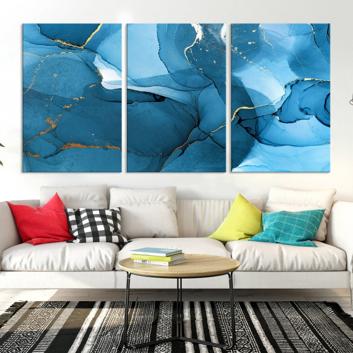 Blue Abstract Artwork Marble Decor Large Wall Art Canvas Print