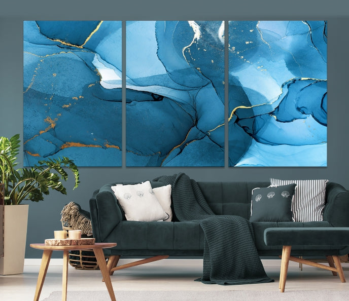 Blue Abstract Artwork Marble Decor Large Wall Art Canvas Print