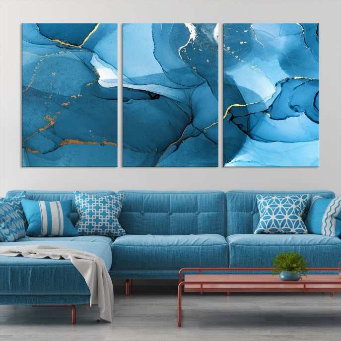 Blue Abstract Artwork Marble Decor Large Wall Art Canvas Print