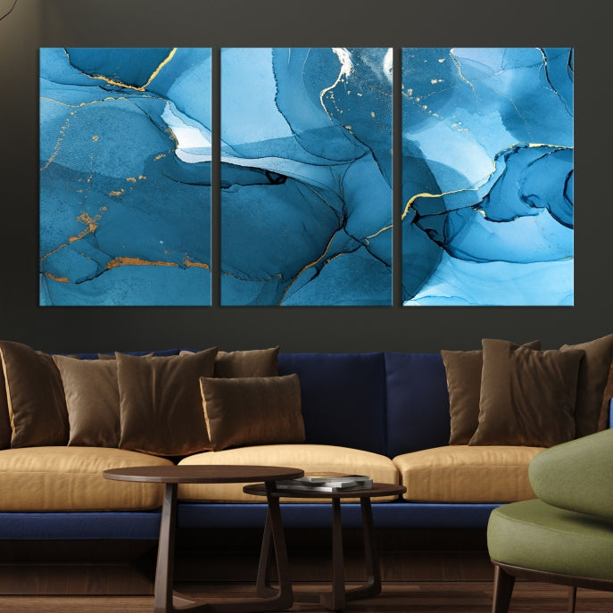 Blue Abstract Artwork Marble Decor Large Wall Art Canvas Print