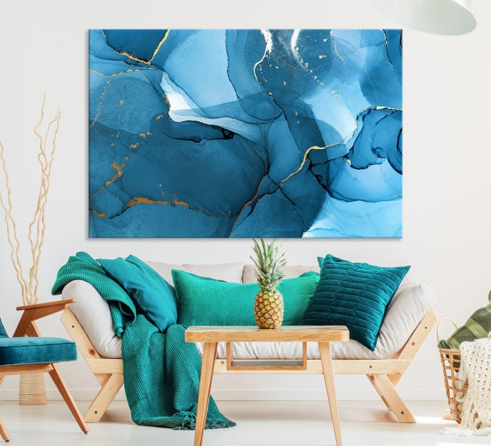 Blue Abstract Artwork Marble Decor Large Wall Art Canvas Print