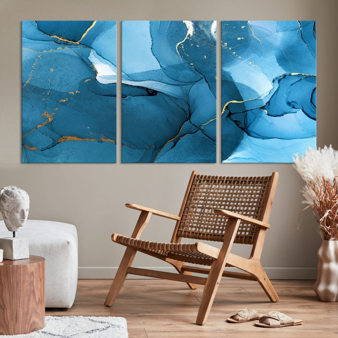 Blue Abstract Artwork Marble Decor Large Wall Art Canvas Print