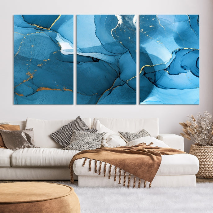 Blue Abstract Artwork Marble Decor Large Wall Art Canvas Print