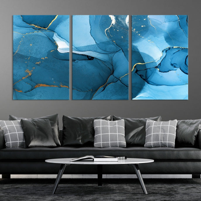 Blue Abstract Artwork Marble Decor Large Wall Art Canvas Print