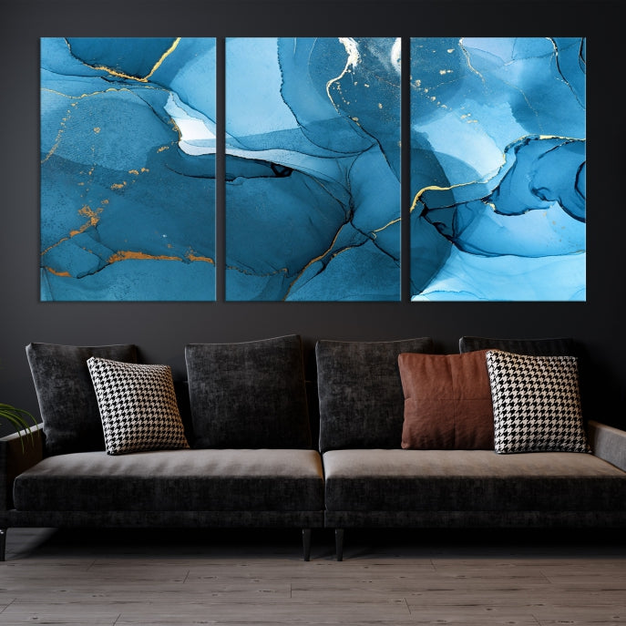 Blue Abstract Artwork Marble Decor Large Wall Art Canvas Print