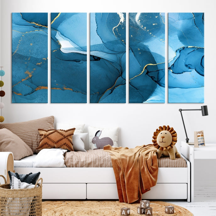 Blue Abstract Artwork Marble Decor Large Wall Art Canvas Print