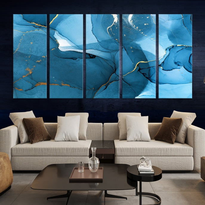 Blue Abstract Artwork Marble Decor Large Wall Art Canvas Print