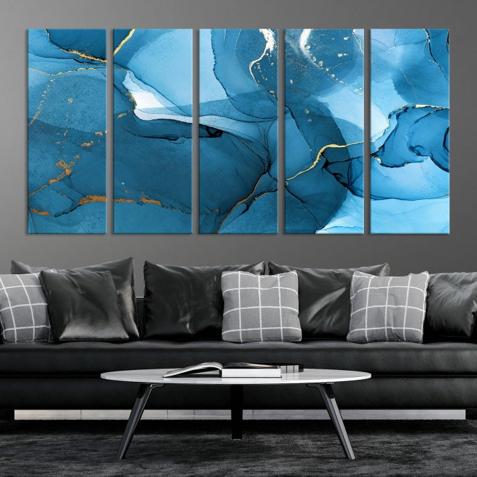 Blue Abstract Artwork Marble Decor Large Wall Art Canvas Print