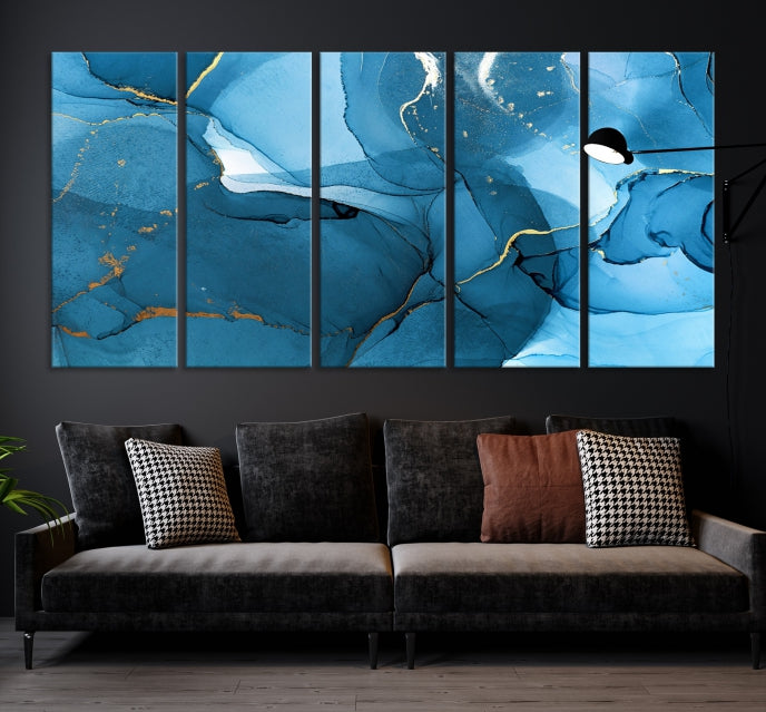 Blue Abstract Artwork Marble Decor Large Wall Art Canvas Print