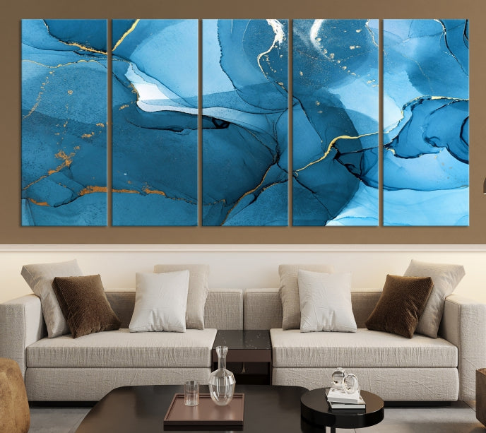 Blue Abstract Artwork Marble Decor Large Wall Art Canvas Print