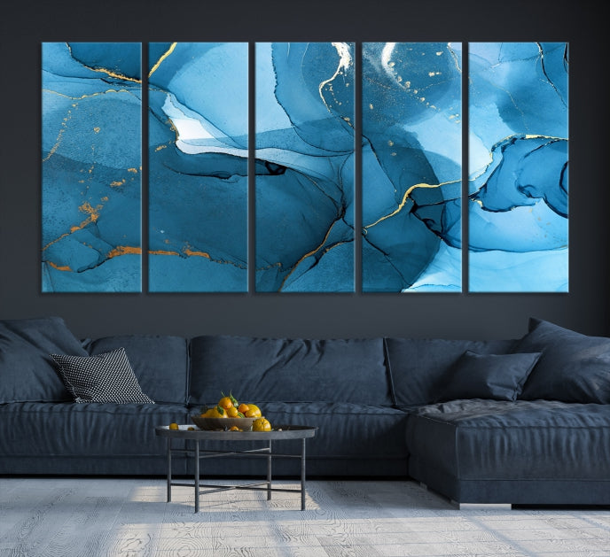 Blue Abstract Artwork Marble Decor Large Wall Art Canvas Print