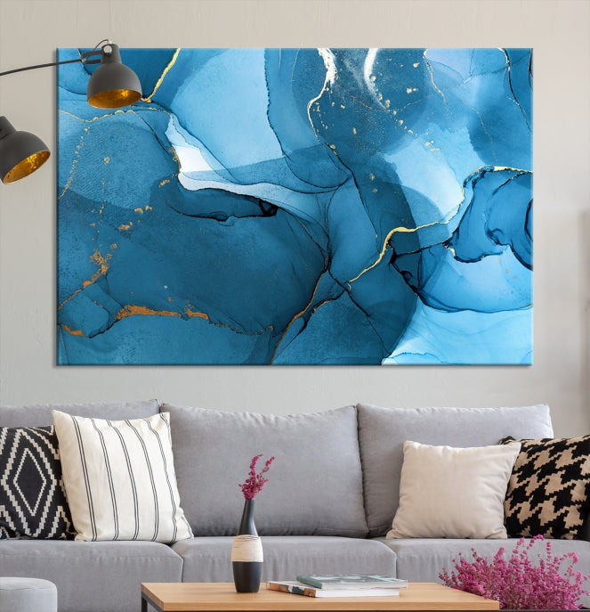 Blue Abstract Artwork Marble Decor Large Wall Art Canvas Print