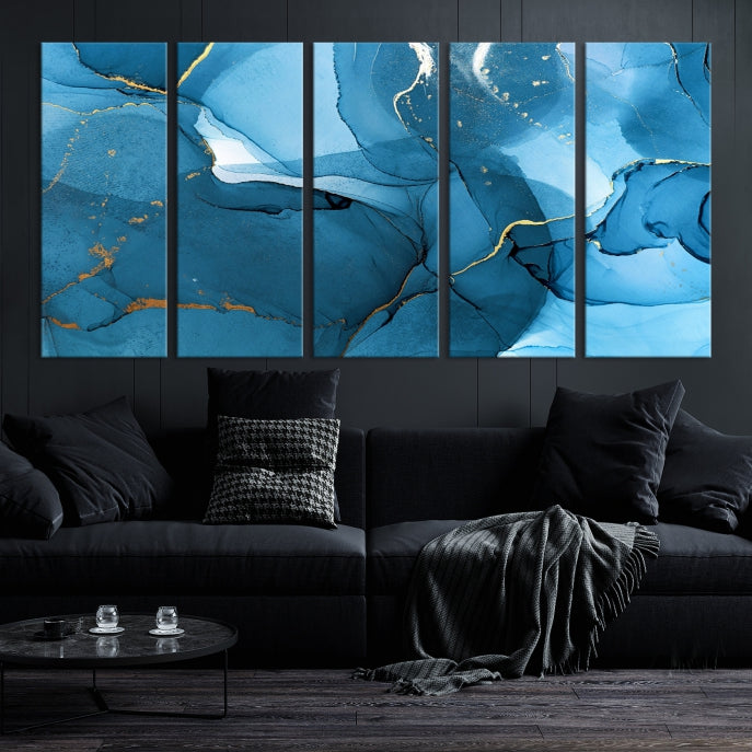 Blue Abstract Artwork Marble Decor Large Wall Art Canvas Print