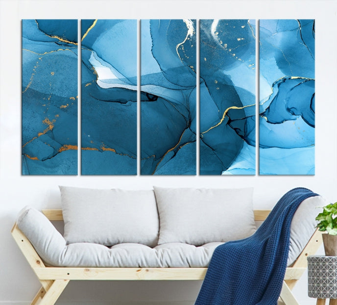 Blue Abstract Artwork Marble Decor Large Wall Art Canvas Print