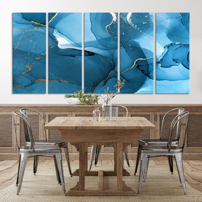 Blue Abstract Artwork Marble Decor Large Wall Art Canvas Print