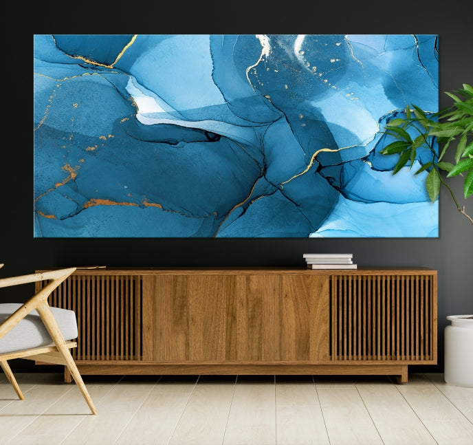 Blue Abstract Artwork Marble Decor Large Wall Art Canvas Print