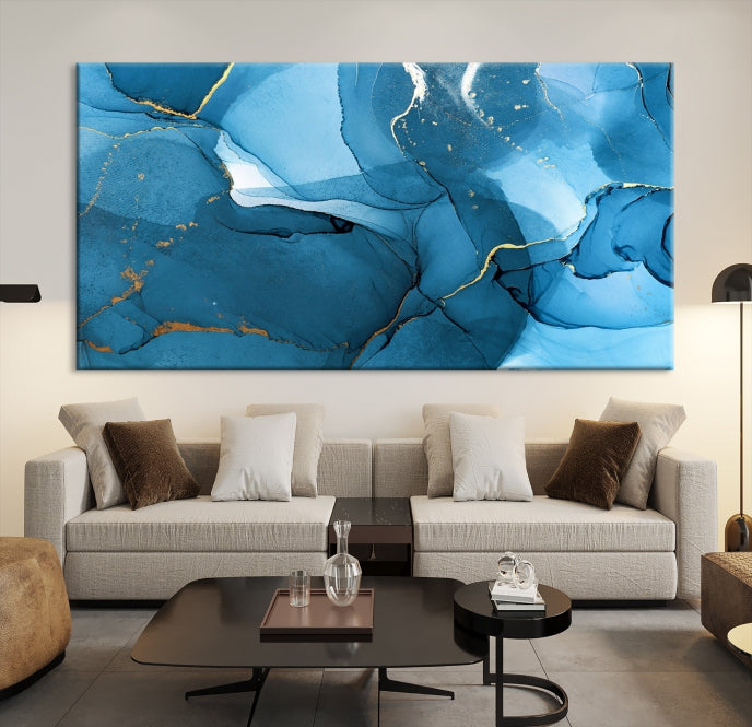 Blue Abstract Artwork Marble Decor Large Wall Art Canvas Print