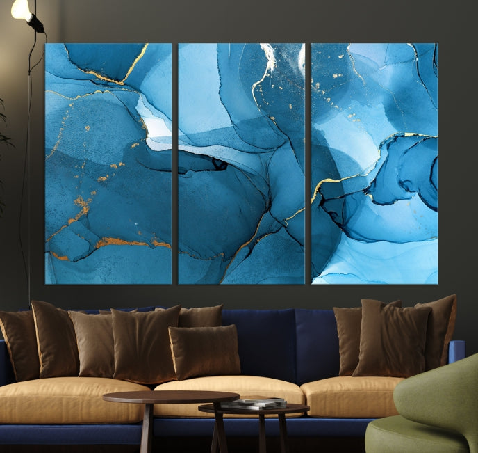 Blue Abstract Artwork Marble Decor Large Wall Art Canvas Print