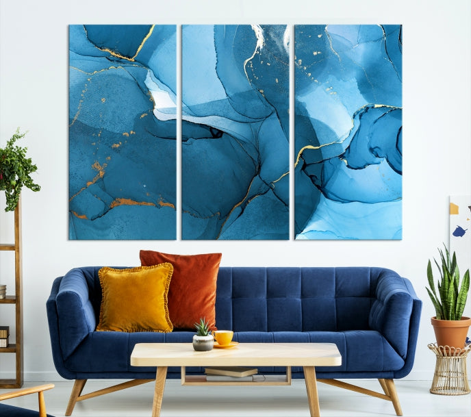 Blue Abstract Artwork Marble Decor Large Wall Art Canvas Print