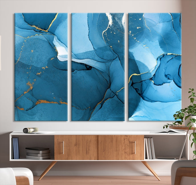 Blue Abstract Artwork Marble Decor Large Wall Art Canvas Print