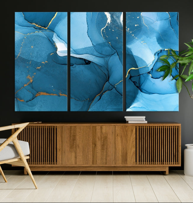 Blue Abstract Artwork Marble Decor Large Wall Art Canvas Print