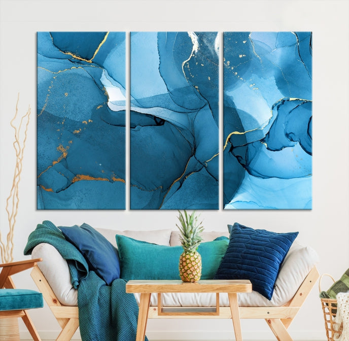 Blue Abstract Artwork Marble Decor Large Wall Art Canvas Print