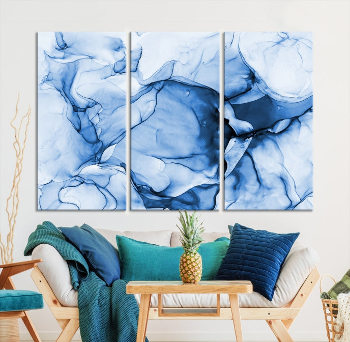 Blue Abstract Marble Large Wall Decor Modern Canvas Print